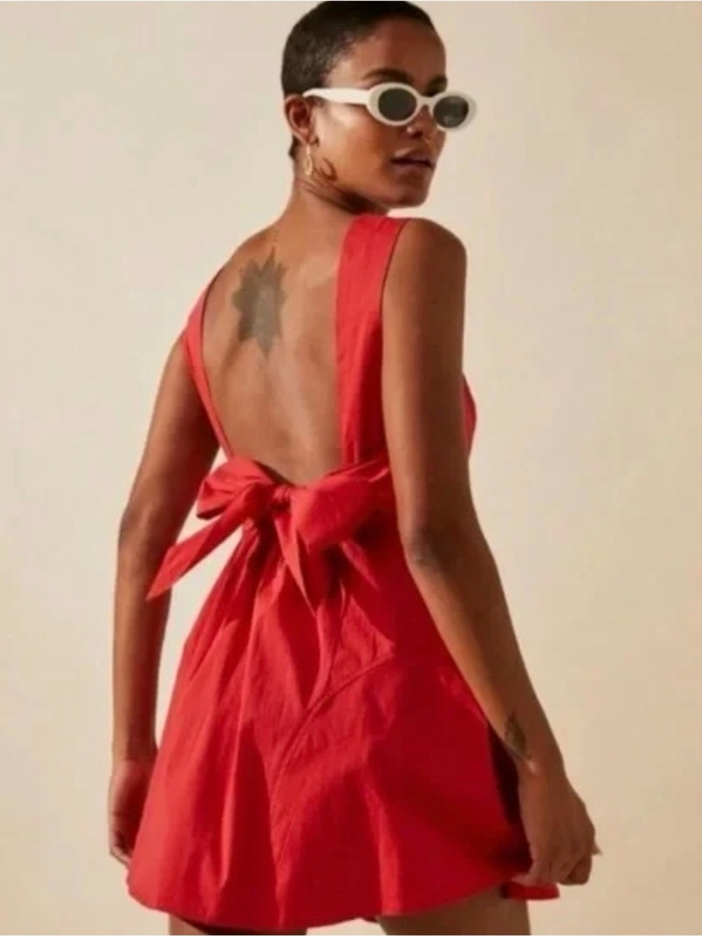Free People Red Eye Catching Mini Dress Deep V Plunge Tie Back M